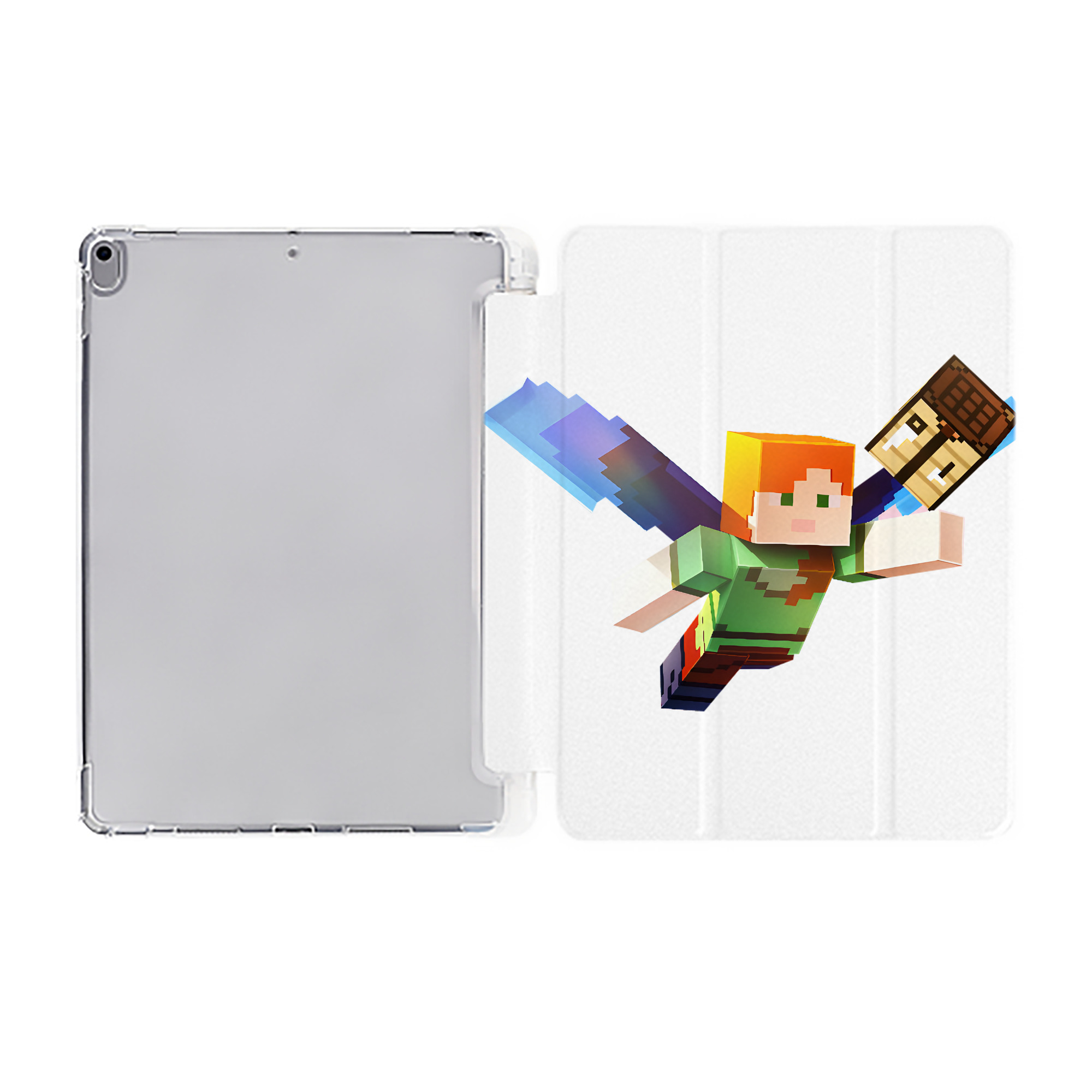 （画像用） マインクラフト ブロックの世界 Minecraft MC Block world IPad ケース ペン収納付き 三つ折りスタンド PUレザー×シリコン 対応機種9.5/10.5/10.9インチ